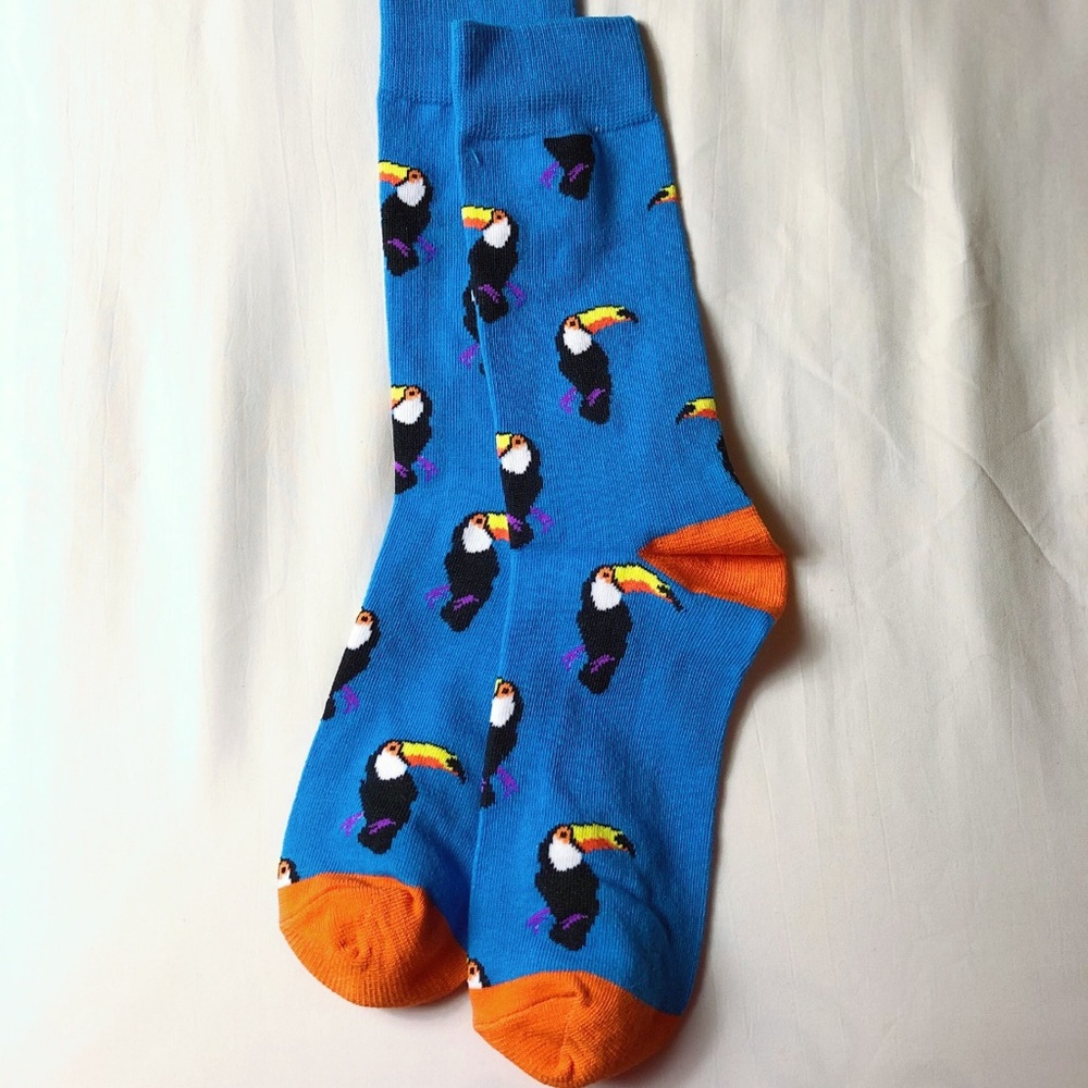 Tropical Toucans Colorful Socks Orange Blue Birds